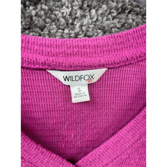 Wildfox Haley Brushed Short Sweater Womens Small Pink Solid V-Neck Raglan SLeeve - Picture 3 of 13